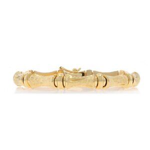 Yellow Gold Bamboo Link Bracelet 7" - 14k Etched